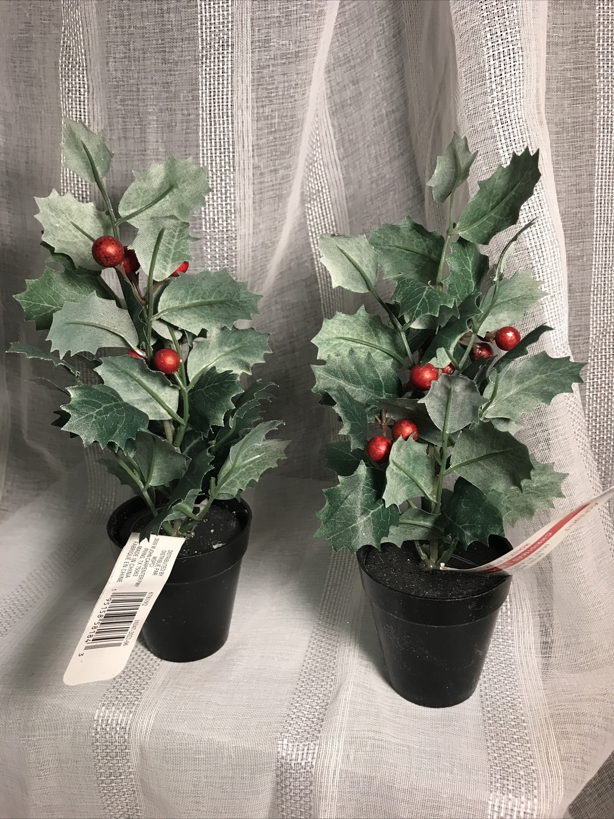 Christmas (2) Winter Mini Potted Faux Holly Berry Plant 8” NEW Desktop Cute