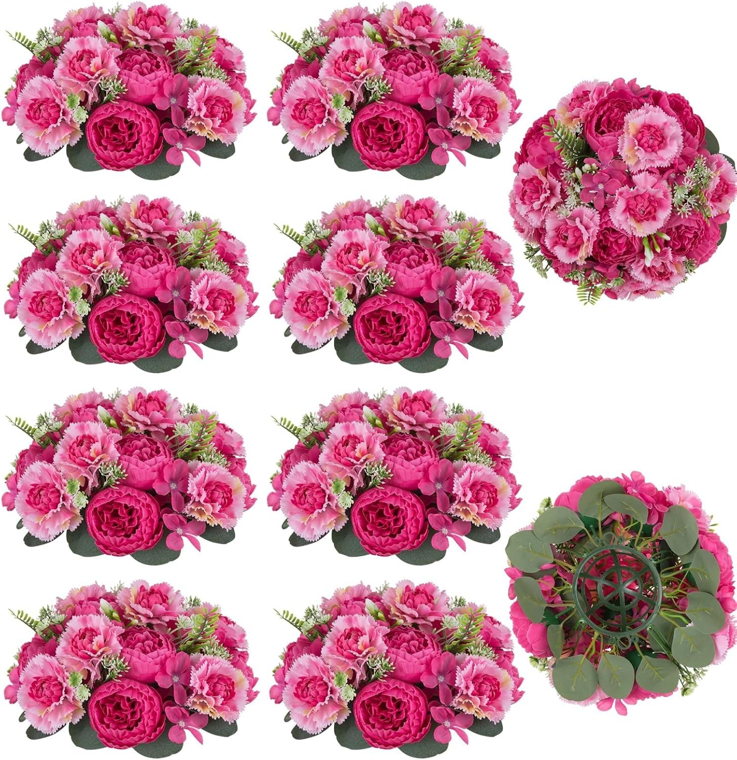 Faux Peony Flowers centerpieces: 10pc 9.5 Inch Hot Pink Floral Ball Arrangement