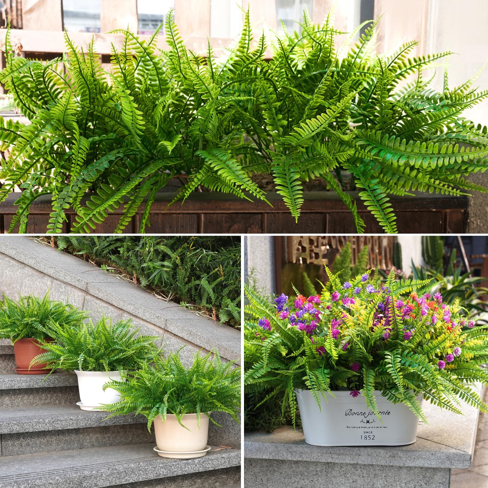 12 Bundles Artificial Boston Ferns Artificial Plants Outdoor Greenery Stems Faux