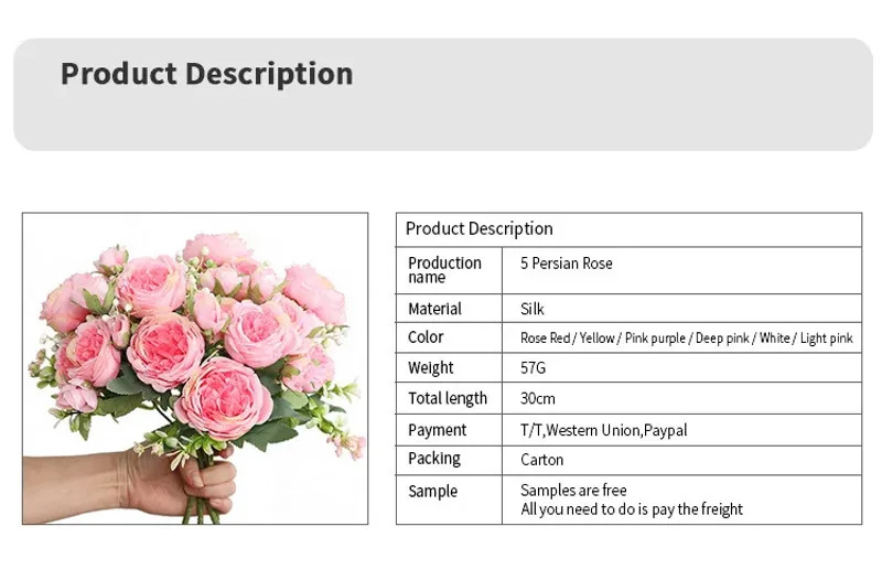 30cm Rose Pink Silk Peony Artificial Flowers Bouquet 5 Big Head and 4 Bud Cheap