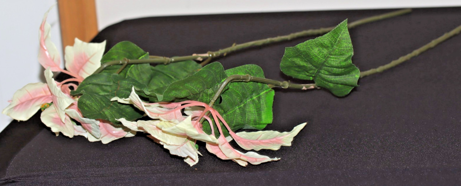 2 vintage Large Pink Poinsettia Floral w/long Stems 25″ each Victorian style