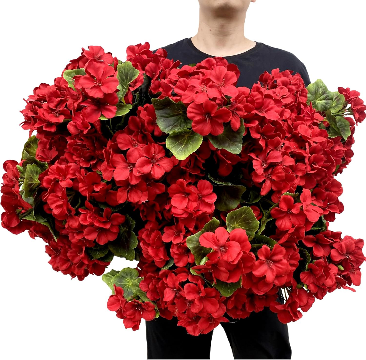12 Pack Red Artificial Geraniums – Silk Flower Bundles for Home & Garden Decor