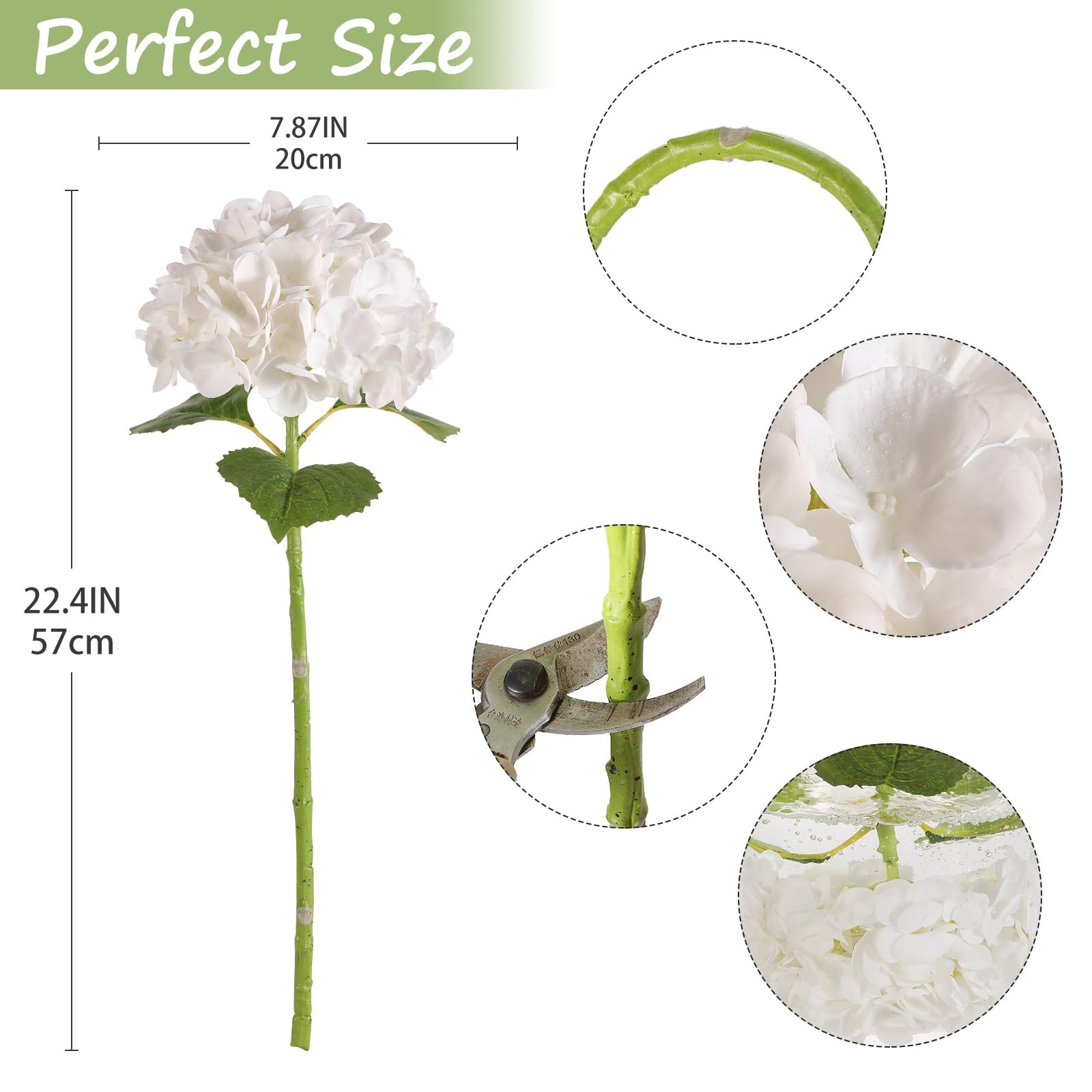 6PCS 22 inch Hydrangea Artificial Flowers Real Touch White Faux Hydrangea Flo…