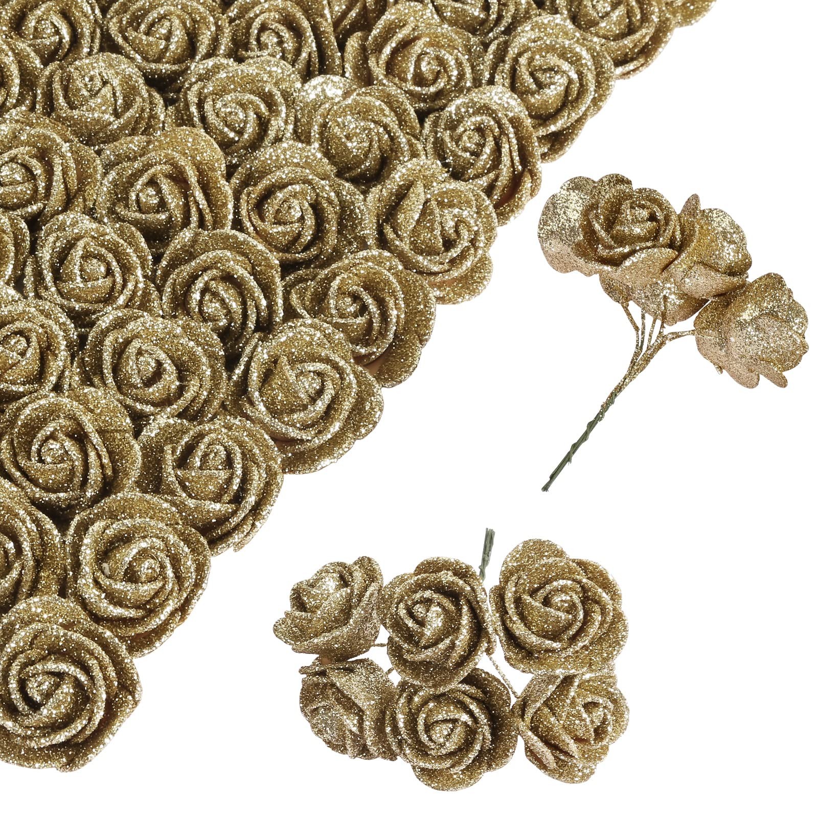 Gold Roses,72pcs Mini Roses 1.37in Glitter Roses Gold Flowers with Stems for …