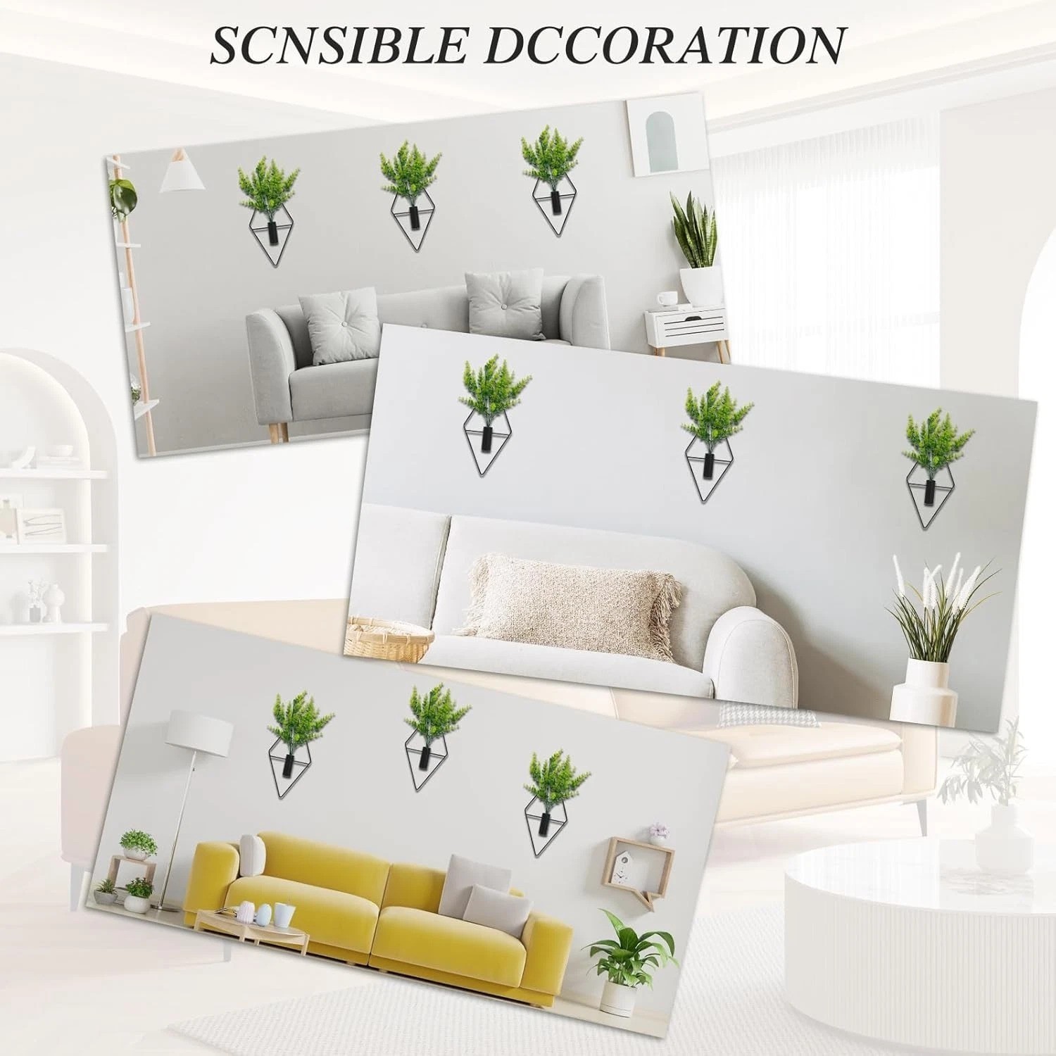 Elegant 3-Piece Geometric Metal Wall Planters with Eucalyptus for Home & Office