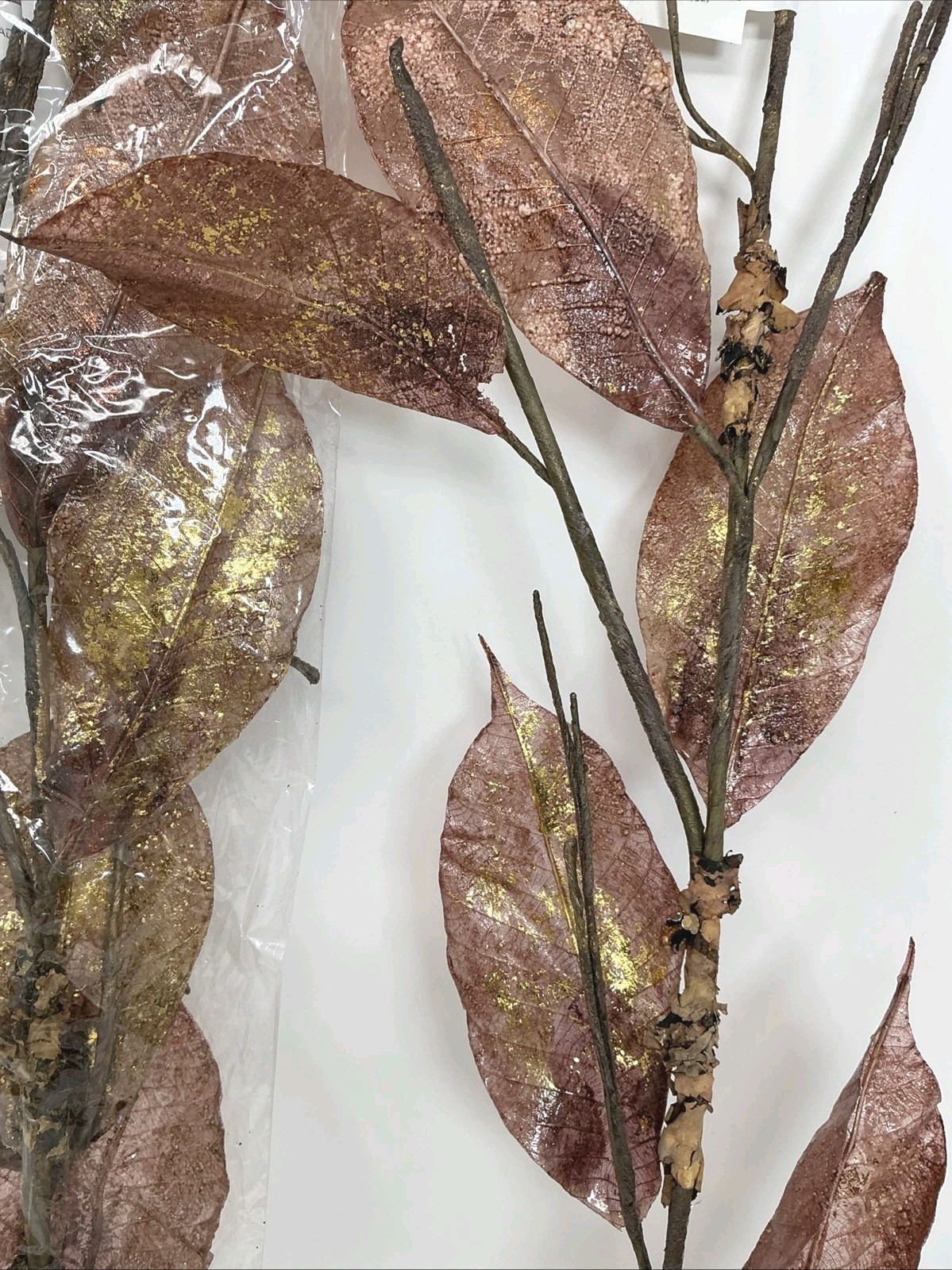 Magnolia Leaf Spray 26” Long Purple w Gold 2 Picks Christmas Decor Artificial