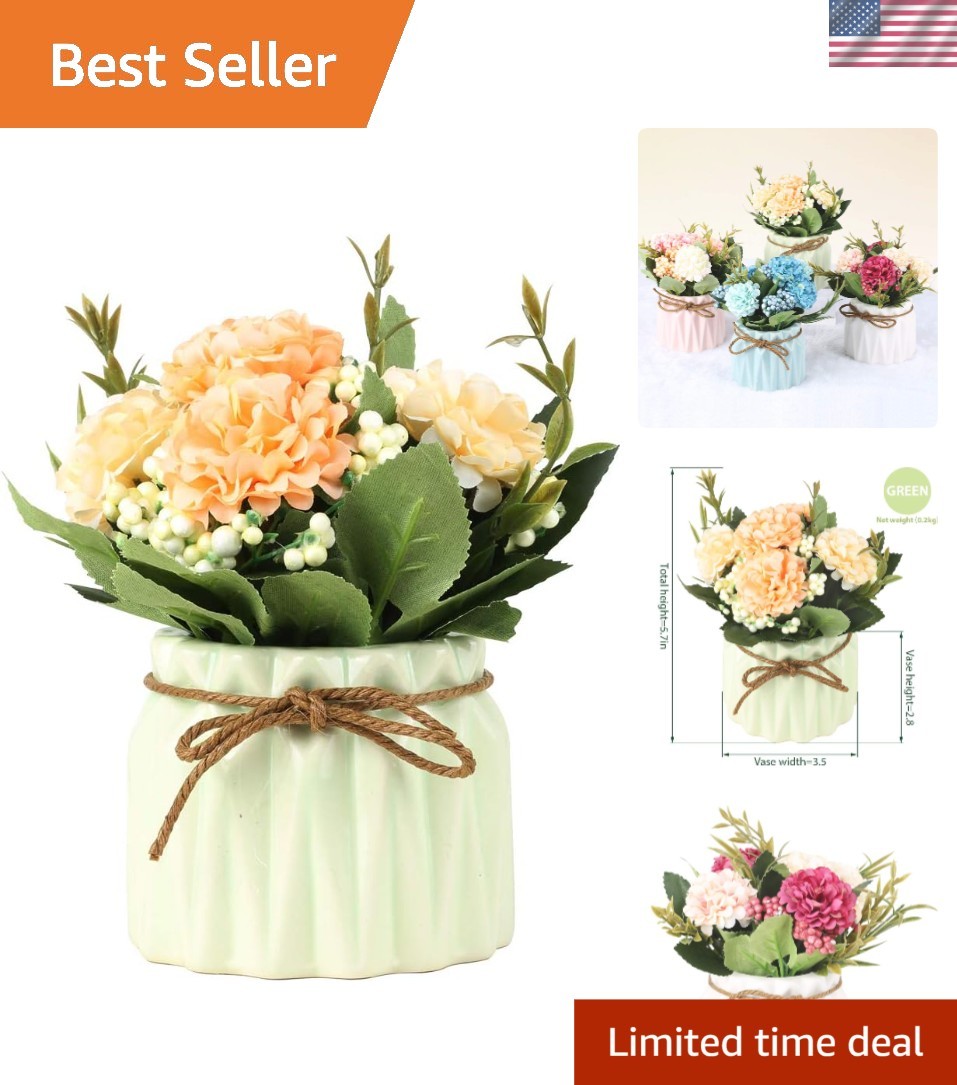 Charming Artificial Hydrangea in Ceramic Vase – Fade Resistant Table Decoration