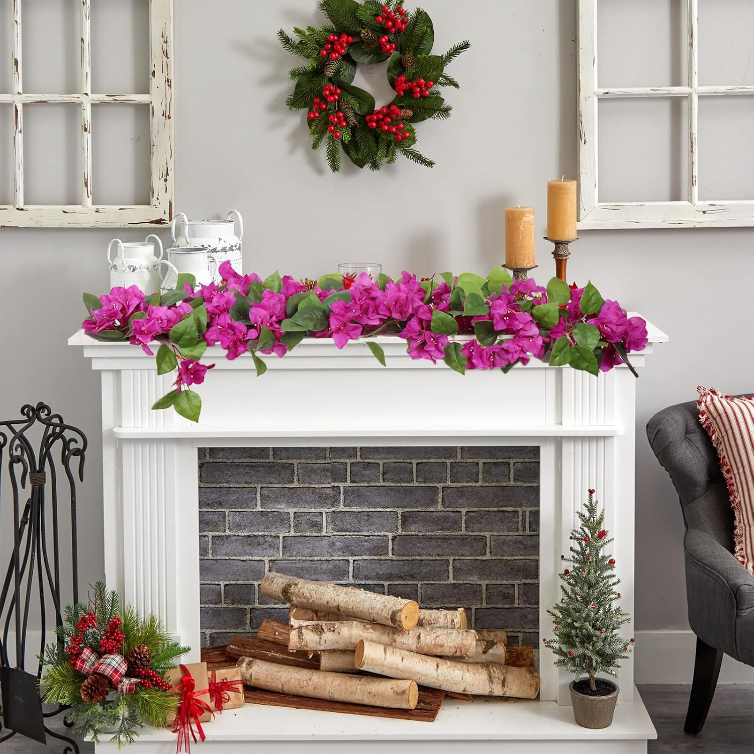 Realistic Purple Bougainvillea Hanging Vines – 2Pcs UV Resistant Decor