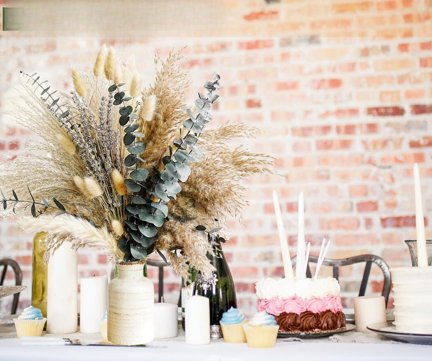 Green Pampas Grass Bohemian Bouquet -Lavender and Tree Trunk Flower Arrangement