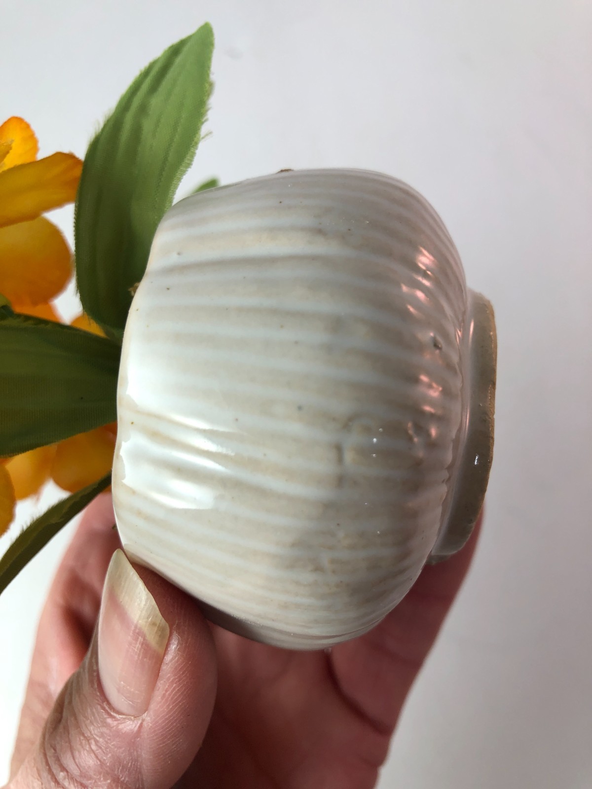 Small 5″ Silk Floral Arrangement In Ribbed Ceramic Pot Mini Desk Decor