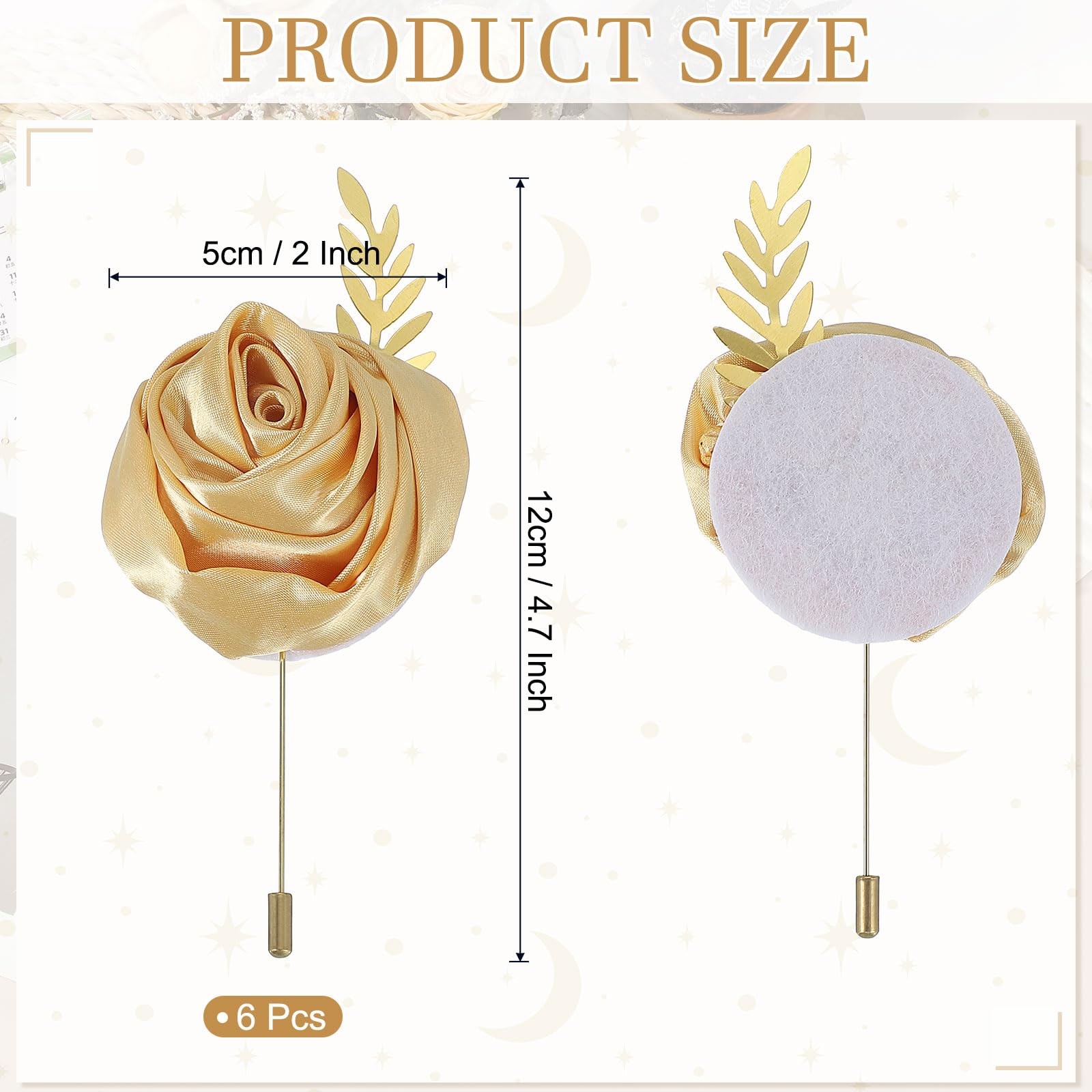 6 PCS Groom Rose Boutonnieres Pins Wedding Prom Formal Party Khaki 4.7×2 Inch