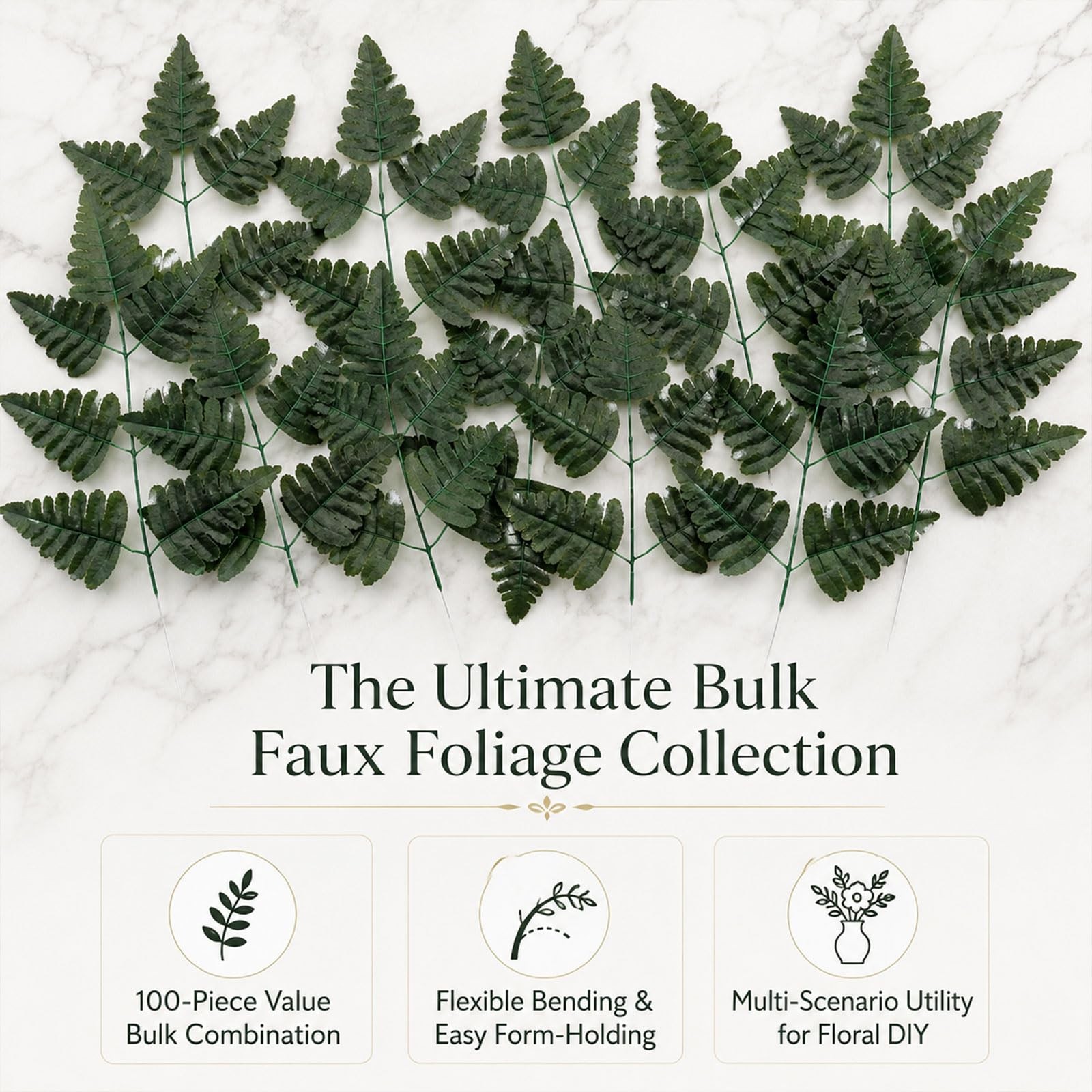 100 Pcs Artificial Silk Green Fern Leaves 17.7″ Faux Greenery