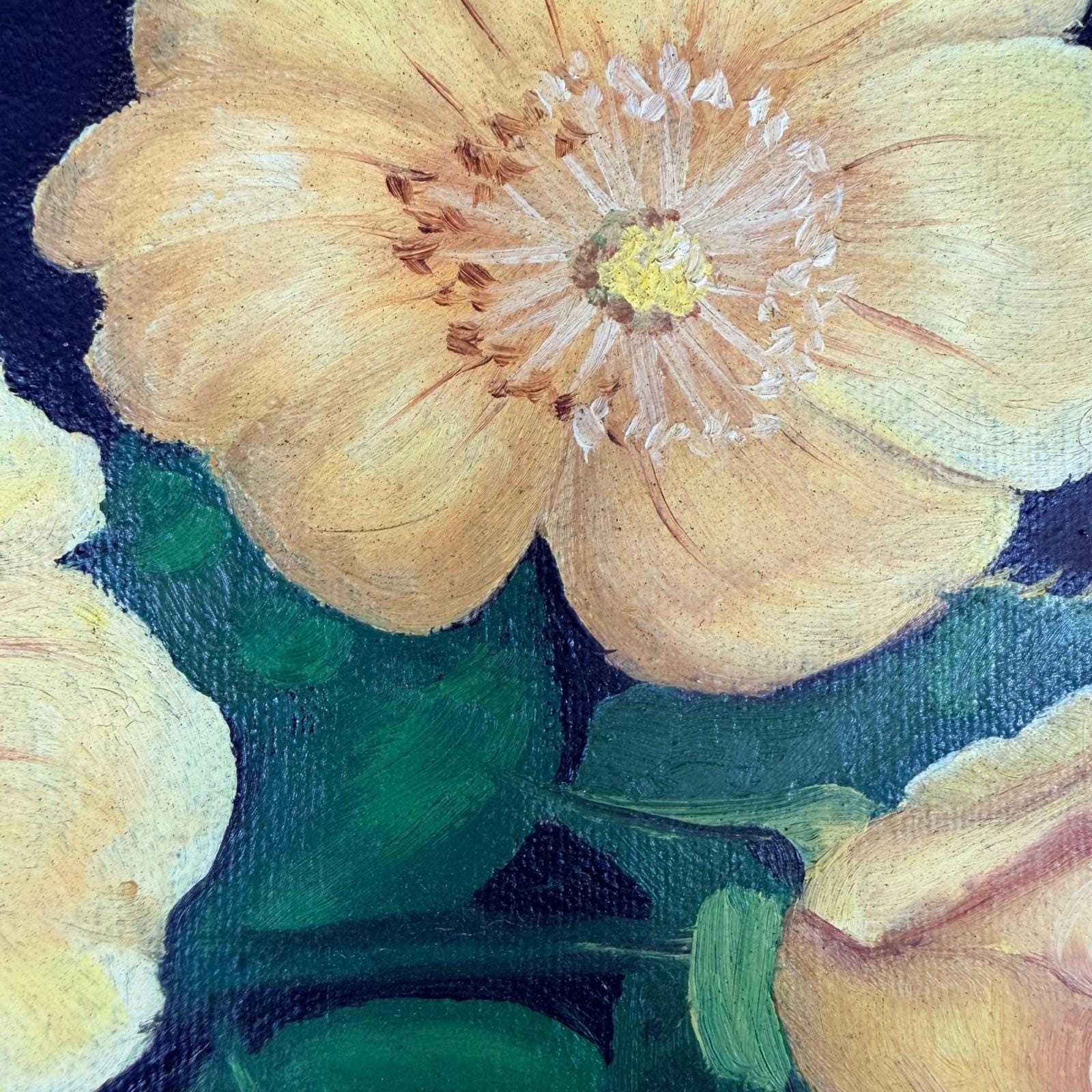Moody floral oil painting on canvas yellow and black
