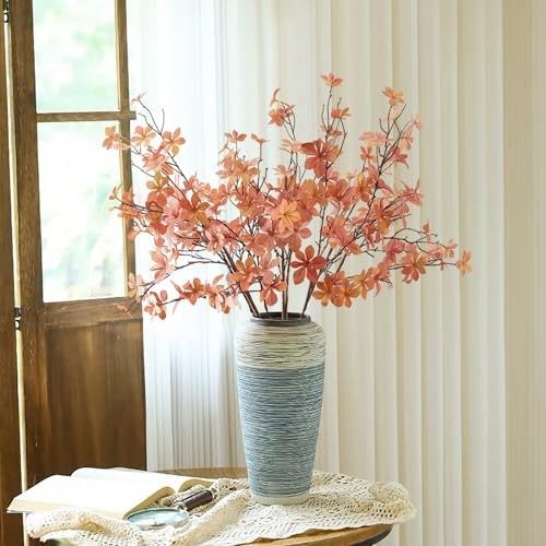6 Pcs Artificial Fall Stems Eucalyptus Leaves Branches Long Stem Fall Orange