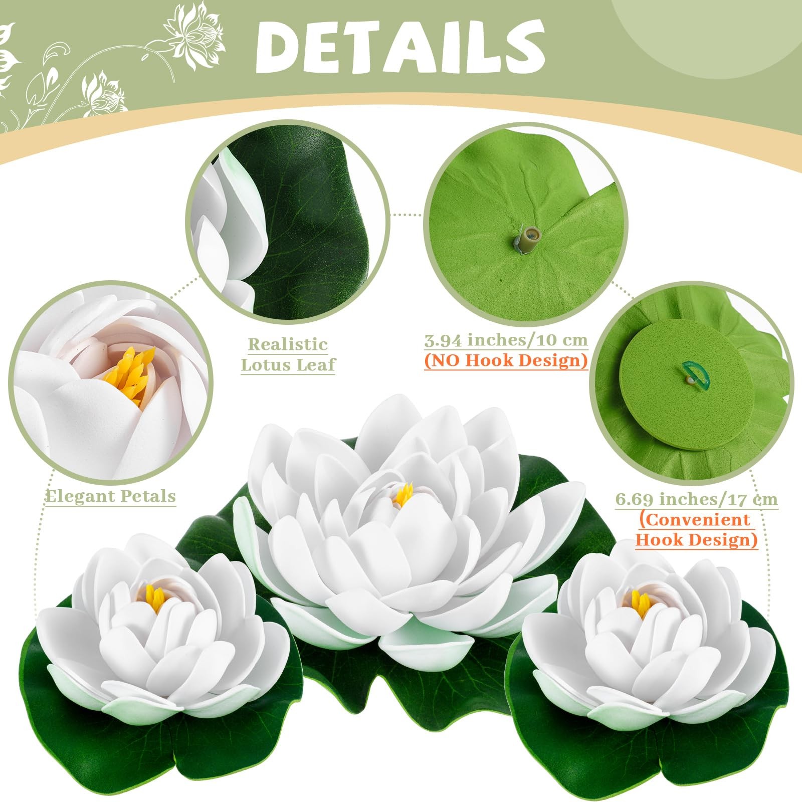 Yunlly 24 Pcs Floating Foam Lotus Flower with Water Lily Pads Artificial Floa…