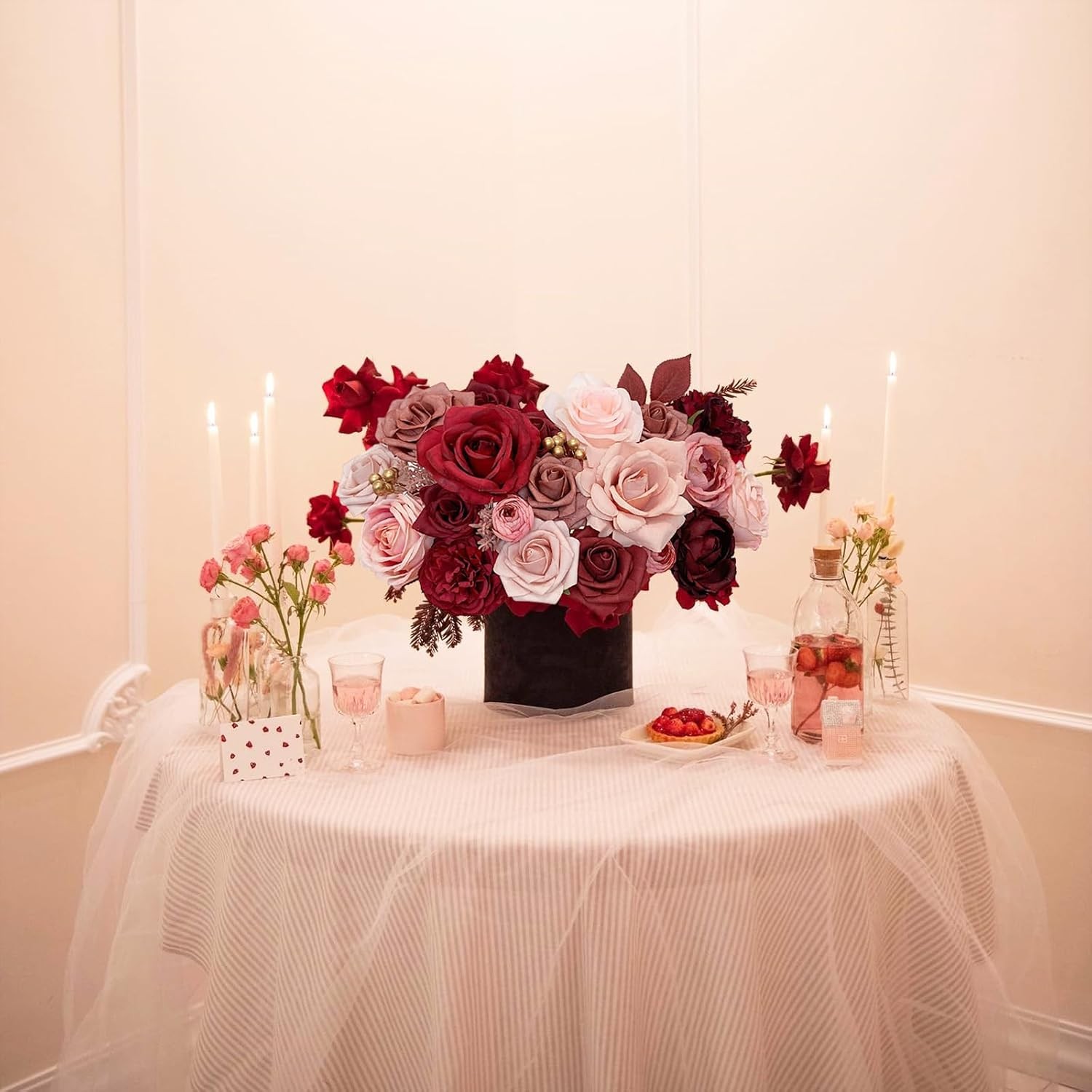 Artificial Burgundy Roses Bulk Fake Flowers Wedding Bouquet DIY Wholesale
