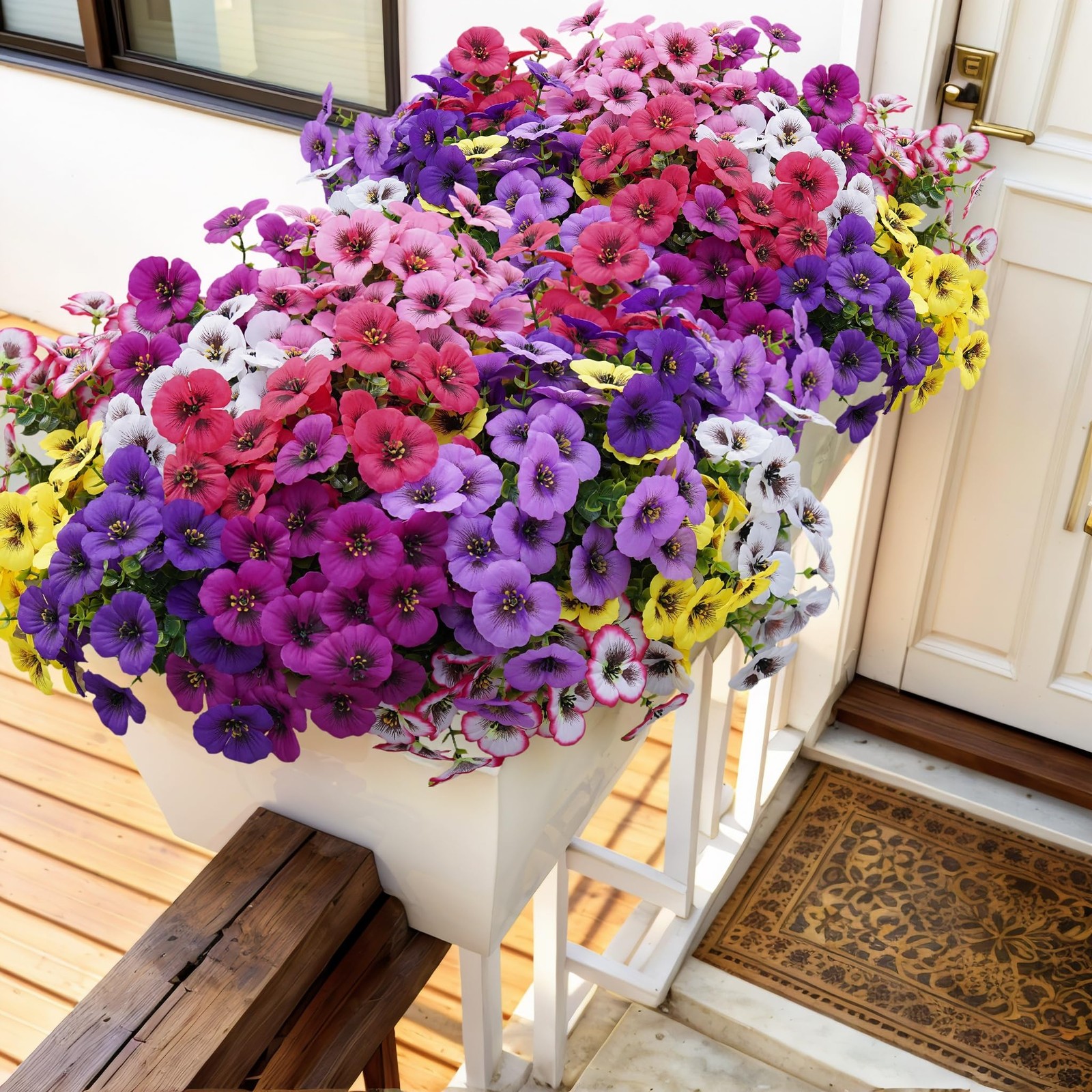 Artificial Pansy Flowers 8 Assorted Colors UV Resistant Faux Silk Flowers for…