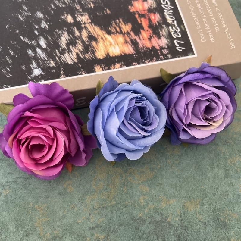 Multicolour 3 Inch Silk Rose Heads With Clips For Crafts Cake Decor 14 PCS