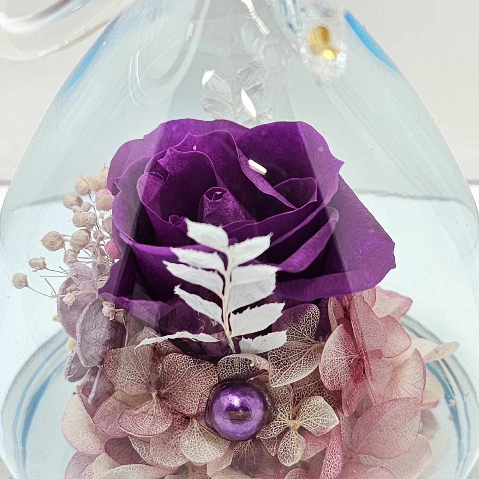 ANLUNOB Eternal Rose Glass Angel Figurine Purple Flower Hand Blown Sweetheart