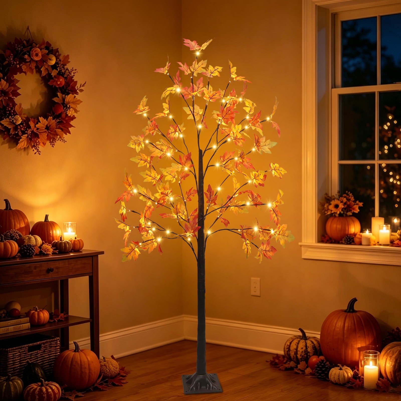 5 FT Lighted Fall Maple Tree, Fall Decorations for Home