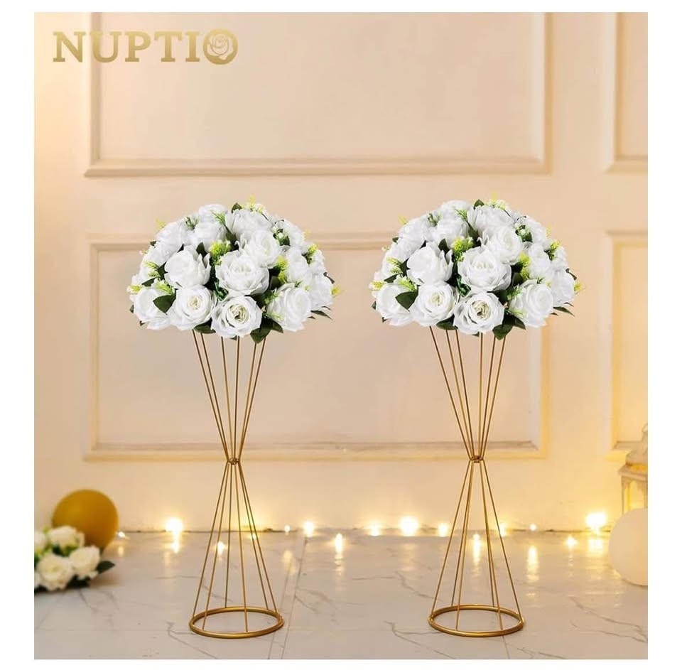 Wedding Centerpieces – 2 Pcs 13.8in Diam White Artificial Flowers Rose Ball