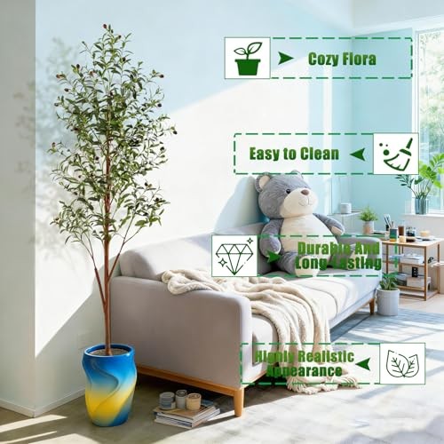 6FT Artificial Olive Tree Indoor, Tall Faux Olive Tree with Pot&Basket, 6ft