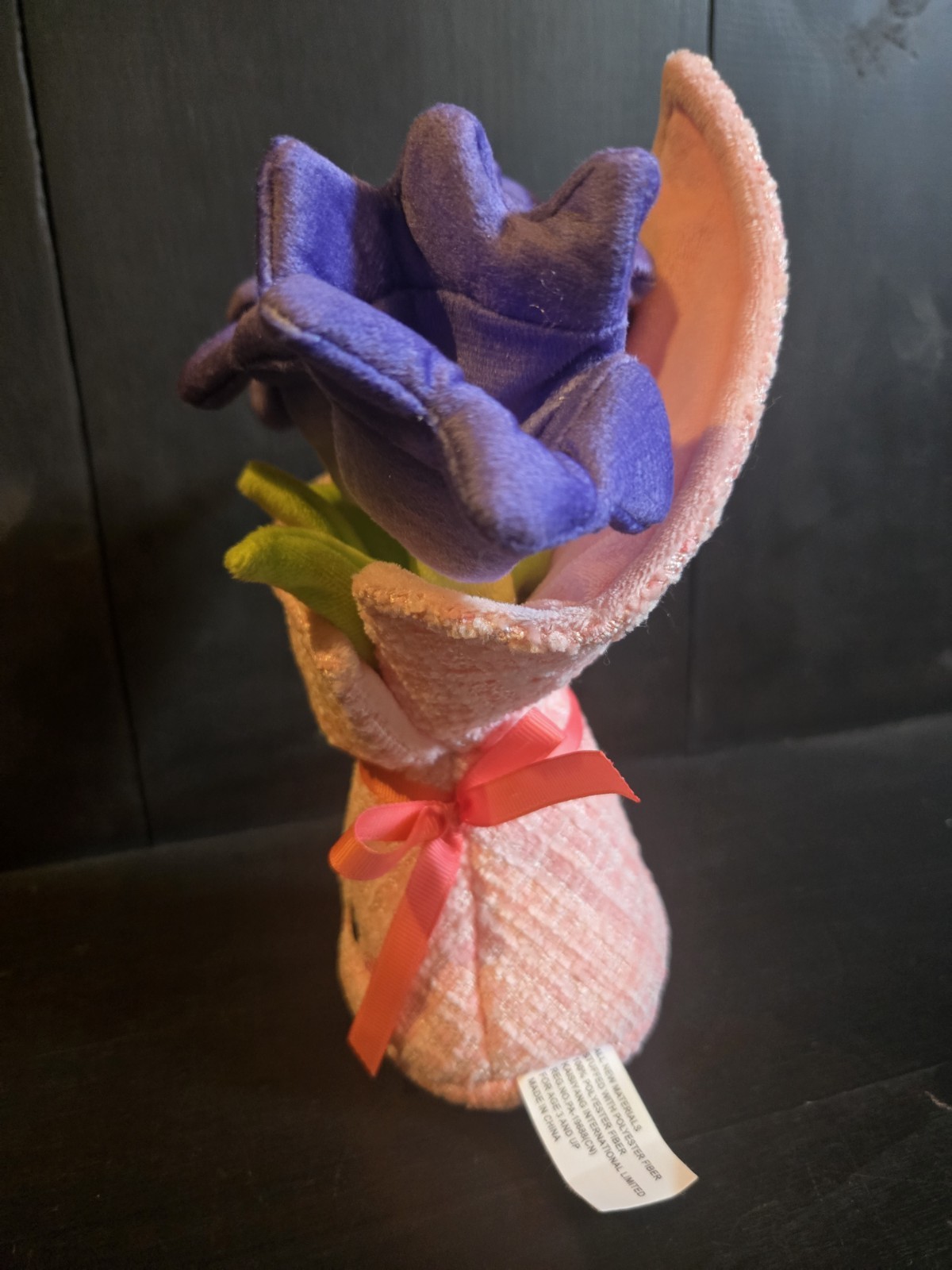 Amusables Bouquet of Flowers Plush Forever Bouquet Purple Blooms Pink Wrap Smile