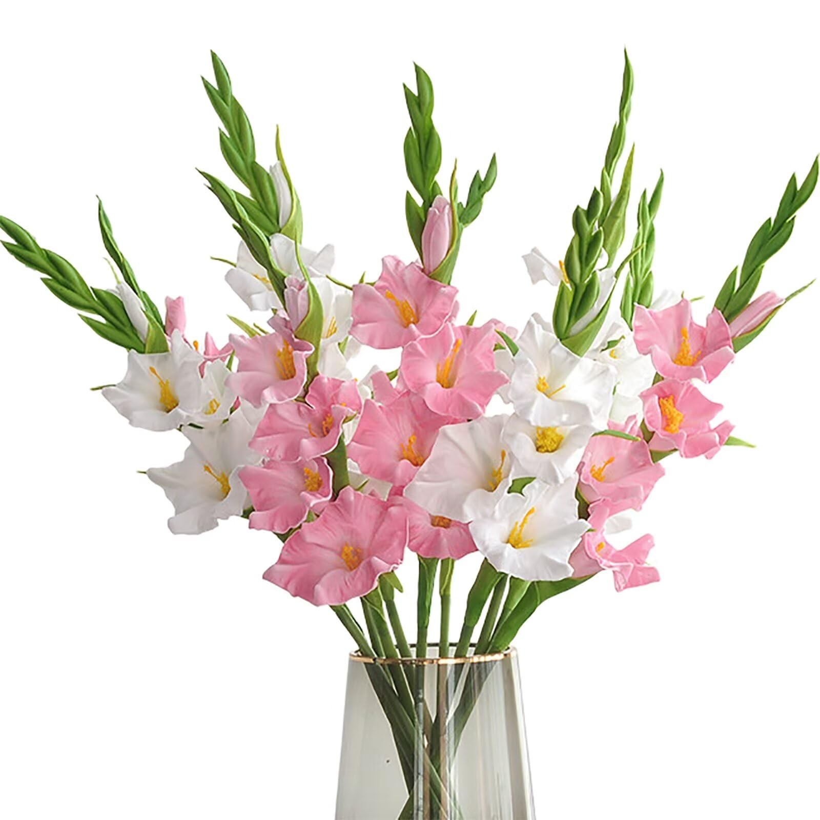 6Pcs Artificial Gladiolus Flowers White and Pink Fake Gladiolus Flowers Silk …