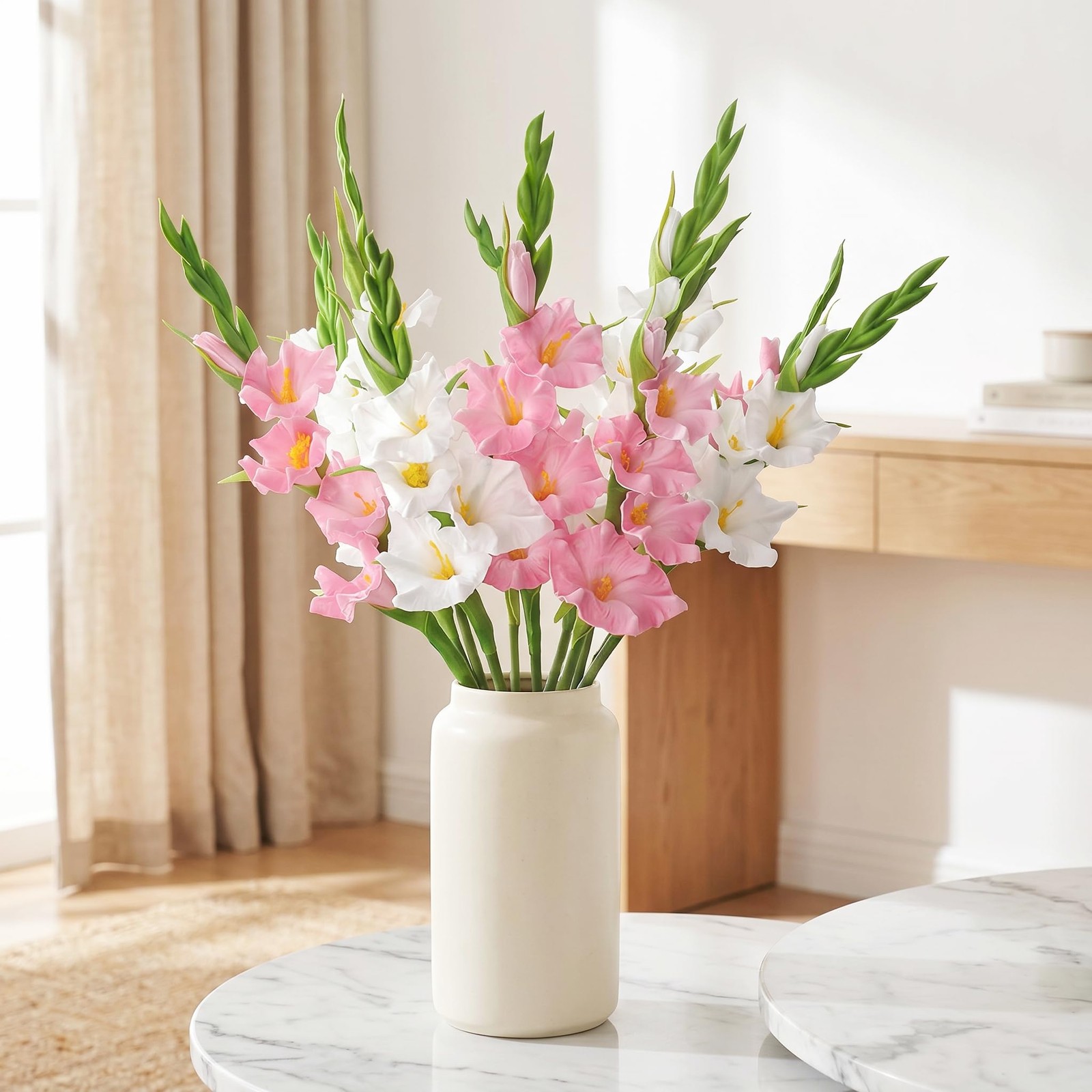 6Pcs Artificial Gladiolus Flowers White and Pink Fake Gladiolus Flowers Silk …