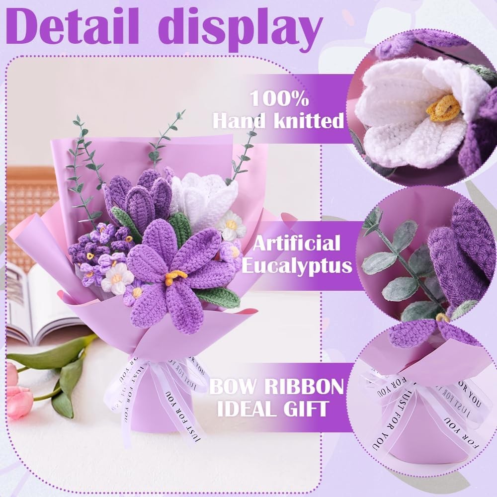 Crochet Flower Bouquet: Crochet Tulips Bouquet Handmade Knitted Flowers with Tea