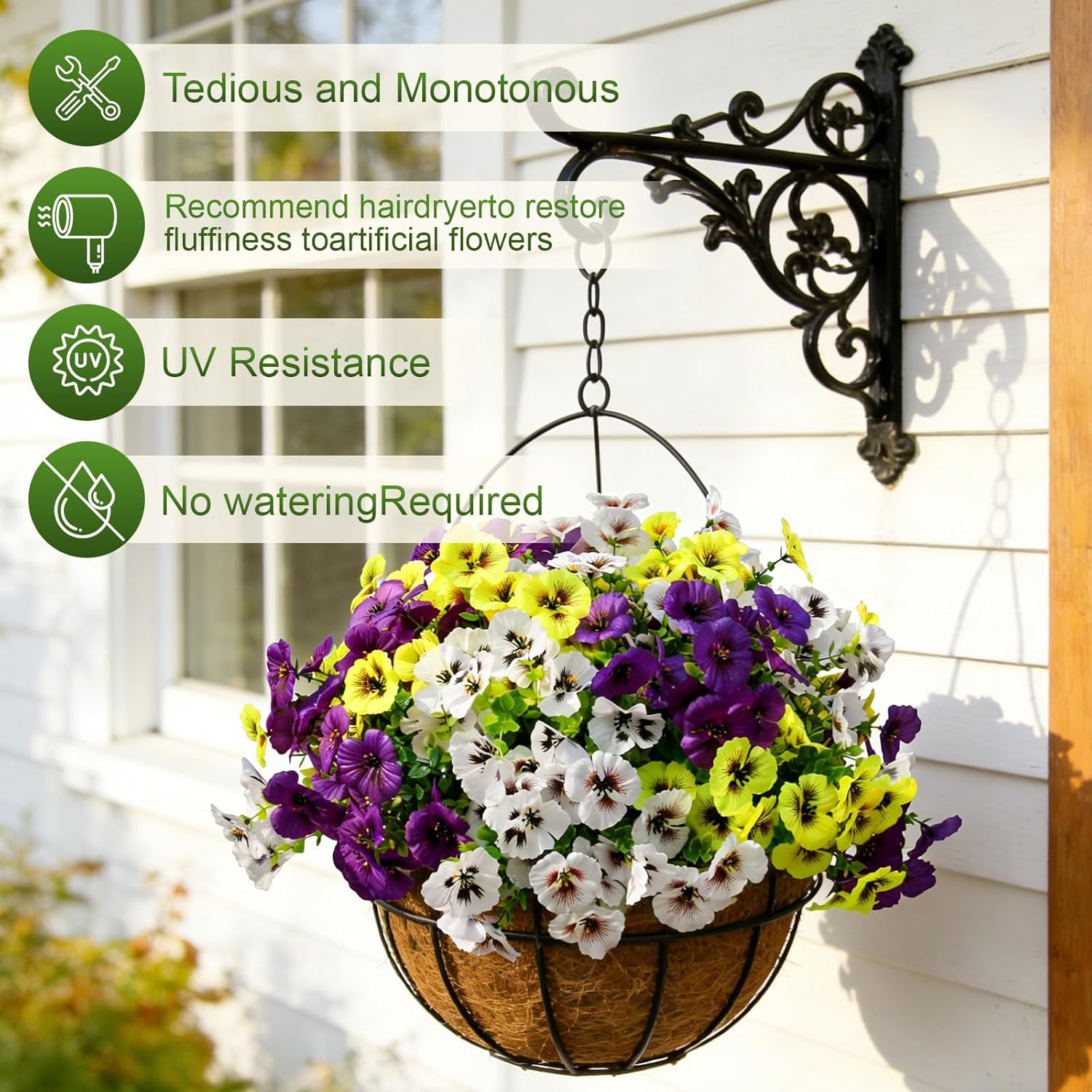 Artificial Fake Pansy Flowers for Outdoor Spring, UV Resistant No Fade 18 Bundle