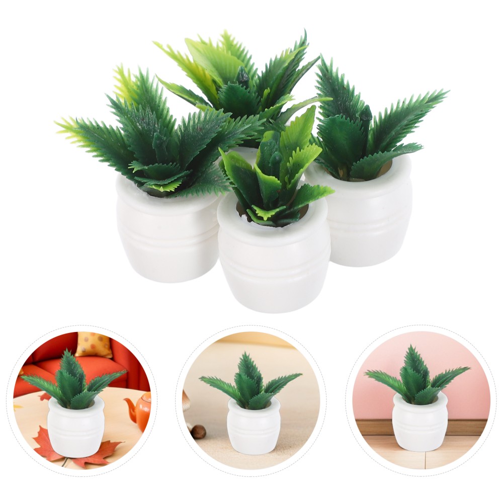 4 Pcs Dollhouse Simulation Potted Plant Mini Fake Plants Miniature Accessories