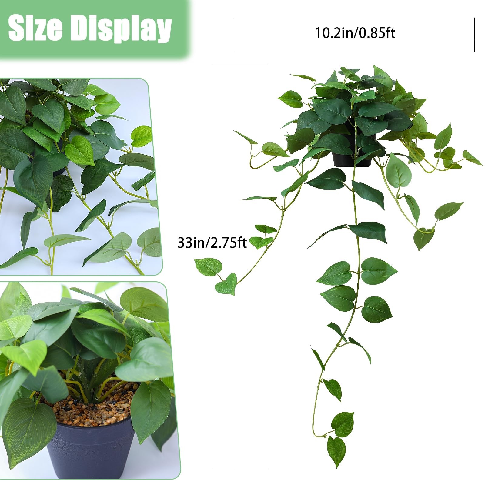 33 Inch Fake Pothos Hanging Plants Potted Artificial Silk Vines Greenery Decor