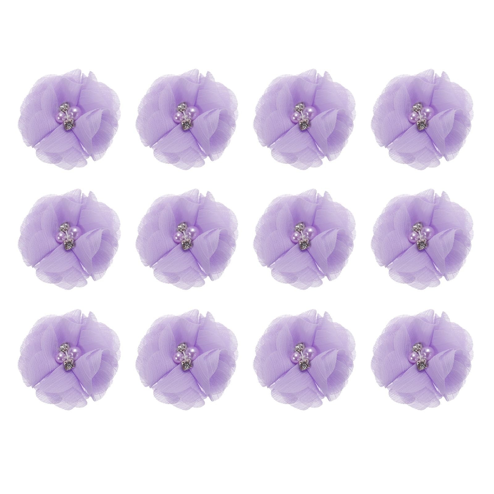 Artificial Rhinestone Chiffon Flower Heads, Light Purple Faux Flowers 2 Inch …
