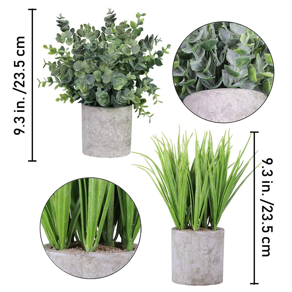 2 Pack Small Potted Eucalyptus Plant Artificial Grass in Pot Assorted Mini Ho…