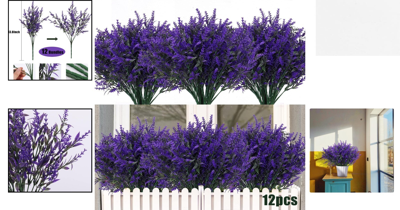 Vibrant Purple Artificial Lavender Flowers – 12 Bundles for -Round Beauty