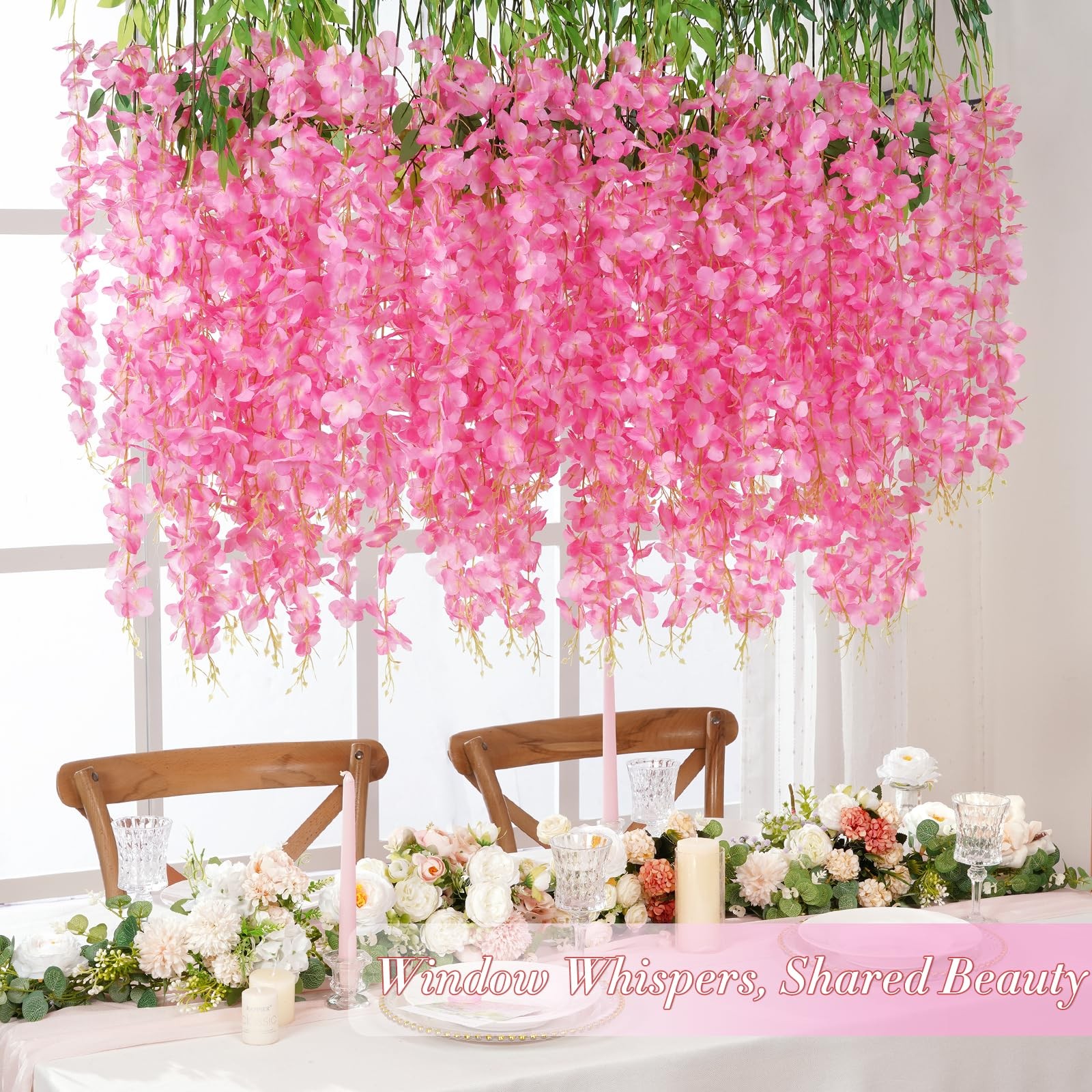 40 PCS 3.6 Ft Pink Artificial Wisteria Hanging Flowers Fake Vines Party Decor