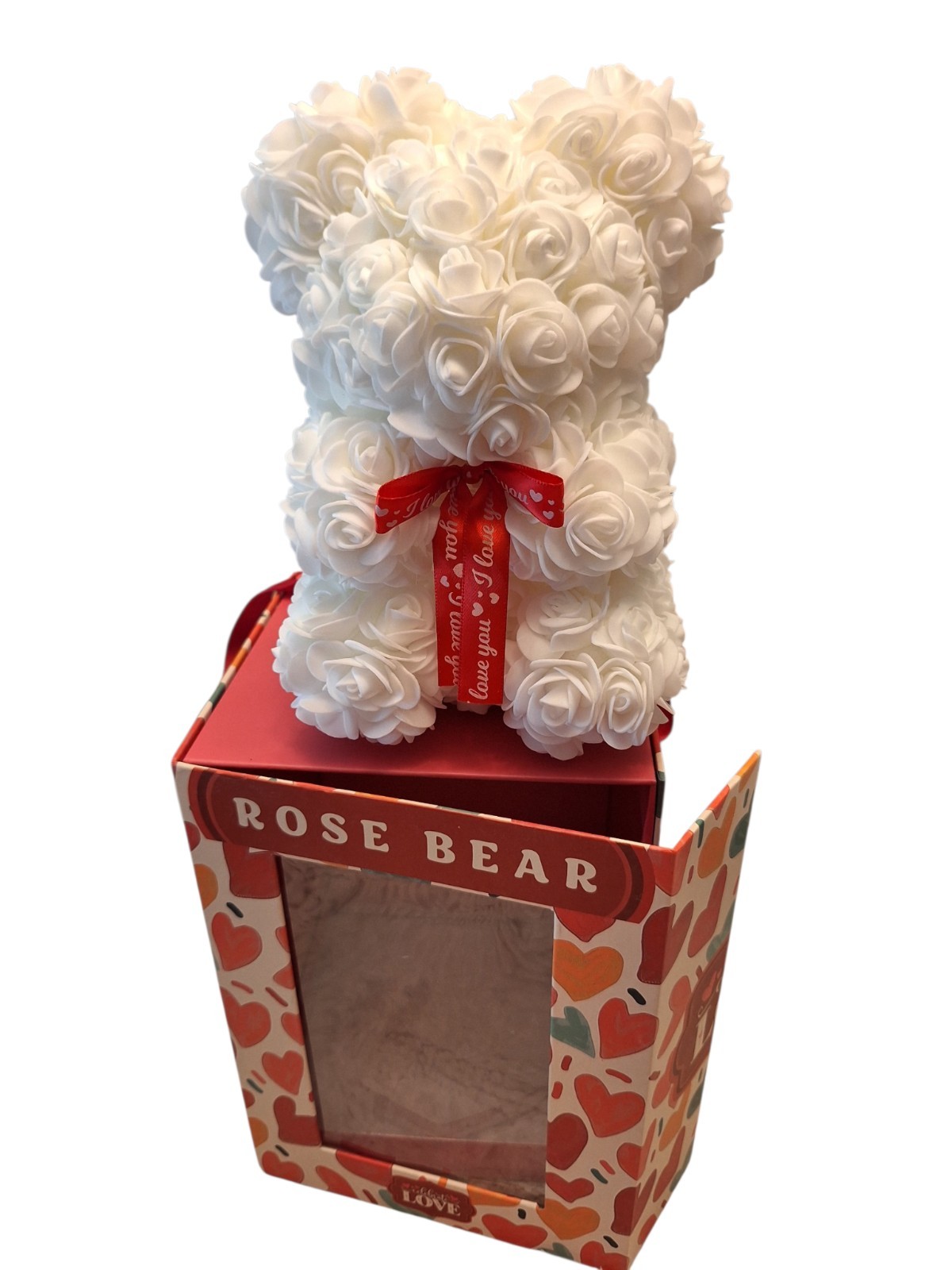 Rose Bear White Celebrate Love Carry Case 10″ I Love You Heart Designs Gift NEW