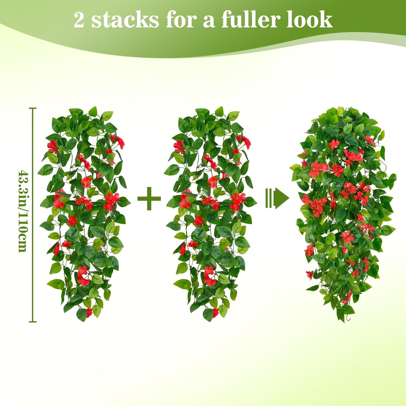 Artificial Hanging Flowers for Outdoors, 2pcs Fake Hanging Plants Pothos Vine…