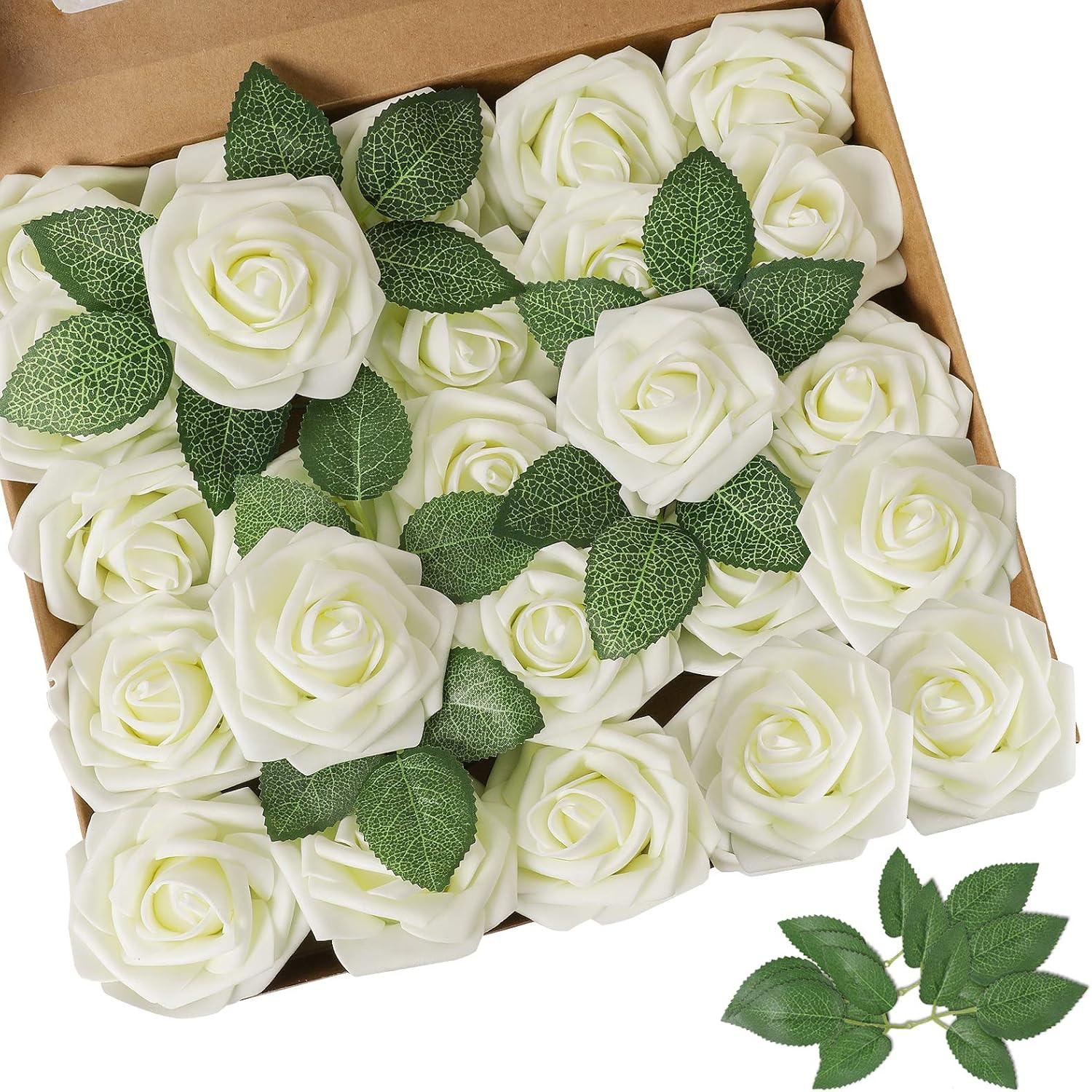 25Pcs Real Looking Artificial Lavender Roses W/Stem for DIY Wedding Bouquets Cen
