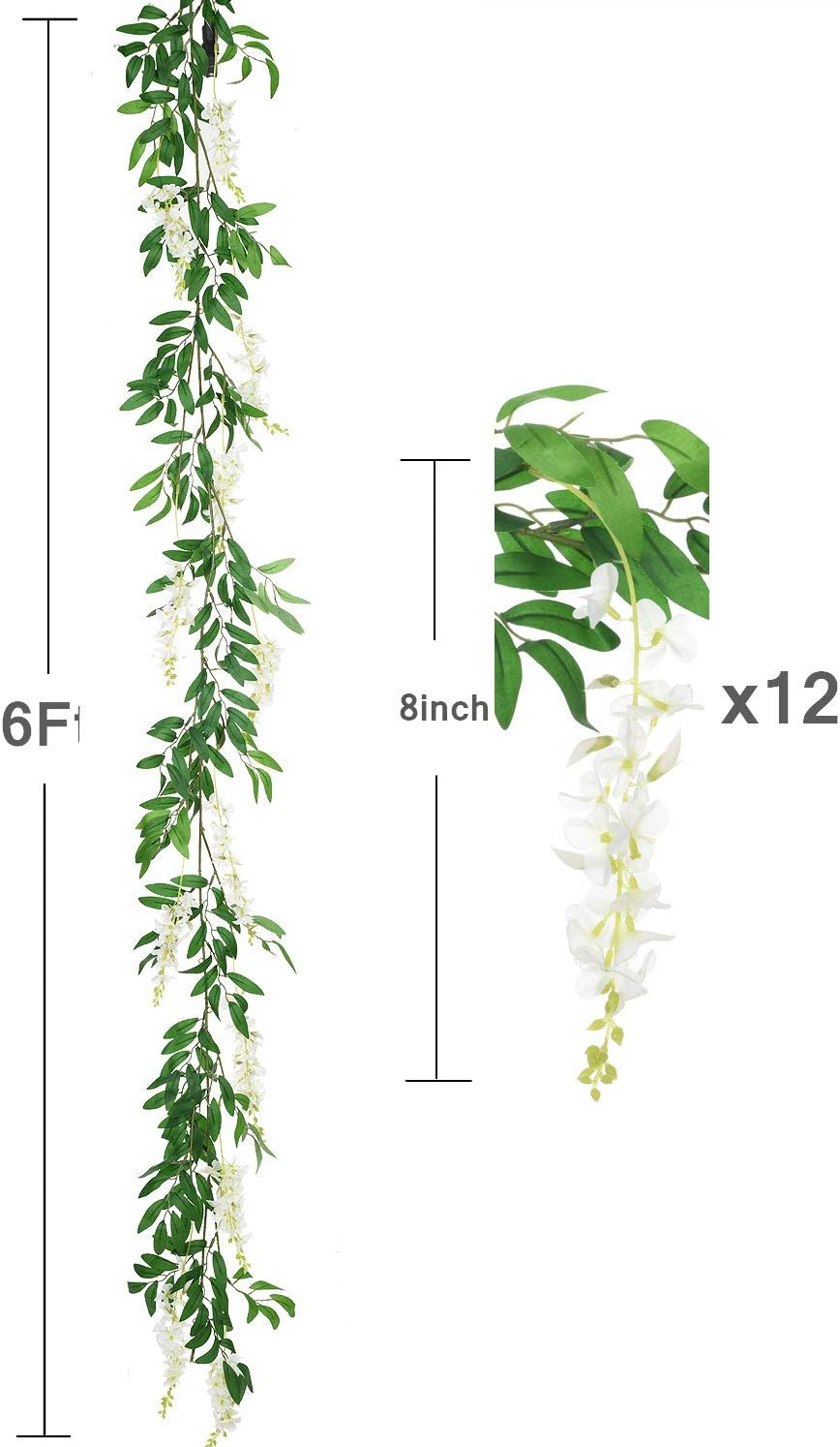 2Pcs 6Ft/Piece Artificial Flowers Wisteria Garland Artificial Wisteria Vine Hang