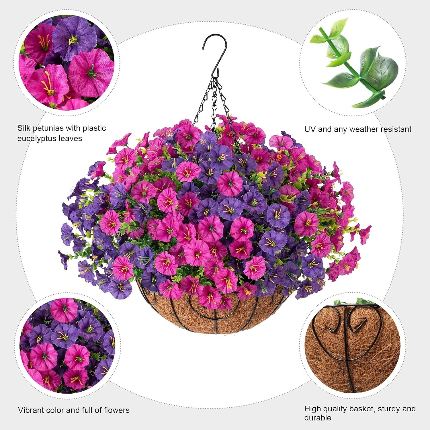 2 Set UV Resistant Faux Silk Morning Glory Hanging Baskets for Outdoor Elegance