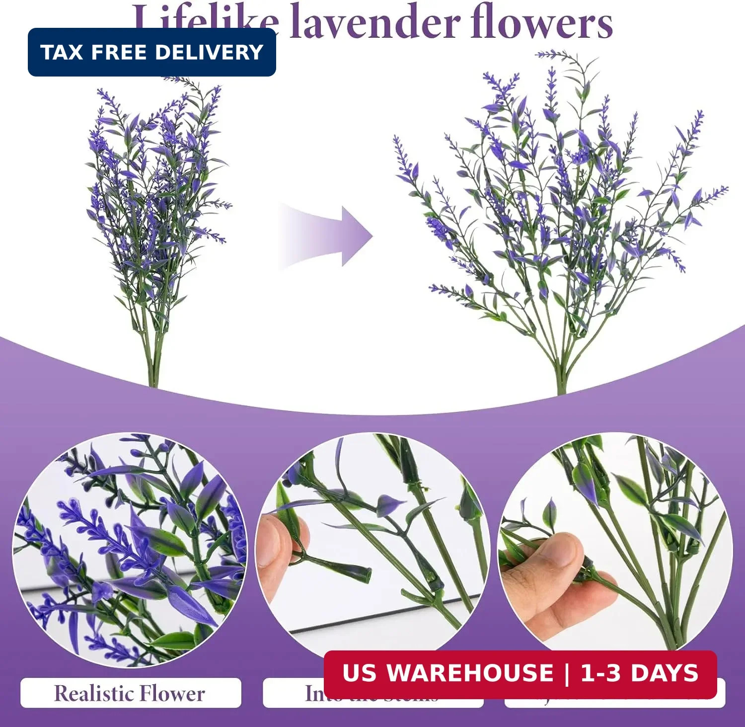 Artificial Lavender Flowers – 7 Pcs Artificial Flowers for Outdoors Faux Lavende