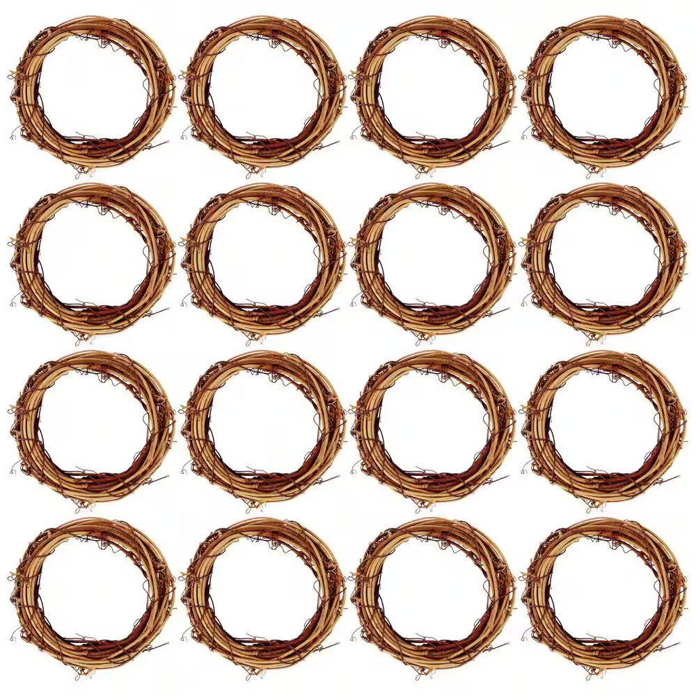 4 In. Brown Artificial Grapevine Wreath 16-Piece Set for Holiday Wedding Party D