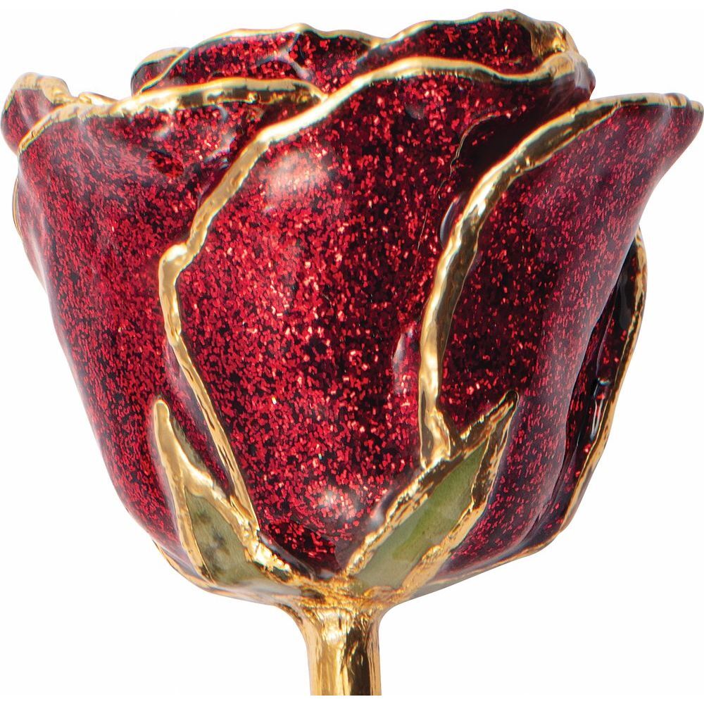 24k Gold Dipped Ruby Red Sparkle Lacquer Real Rose Valentine’s Day Holiday Gift