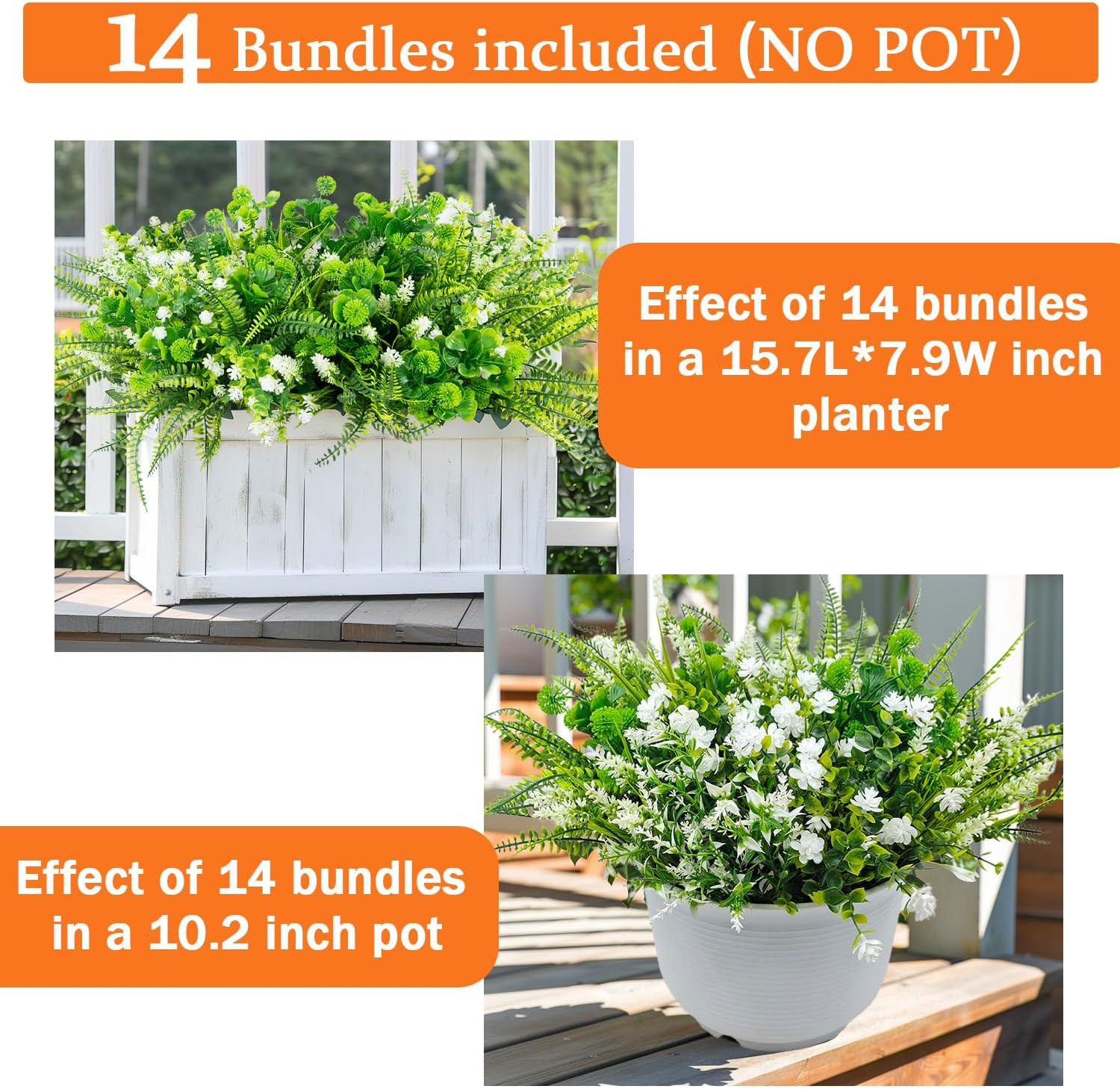 14 Bundles 5 Styles Fake Plants UV Resistant Artificial Outdoor Plant Boston Fer