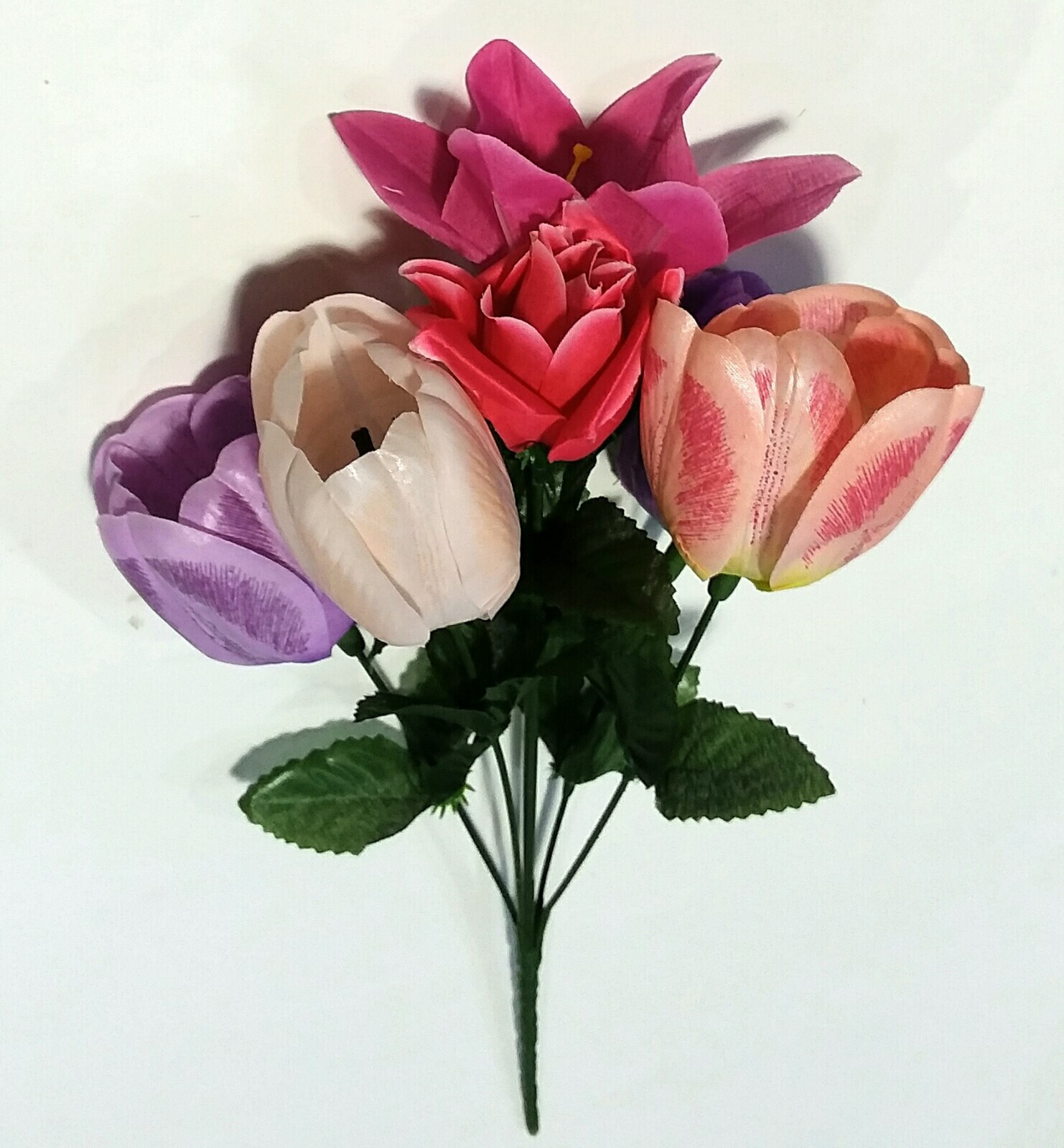 Mixed Spring Tulips Large Blooms 14″ Bush Silk Flower Vase Home Decor USA BP2035