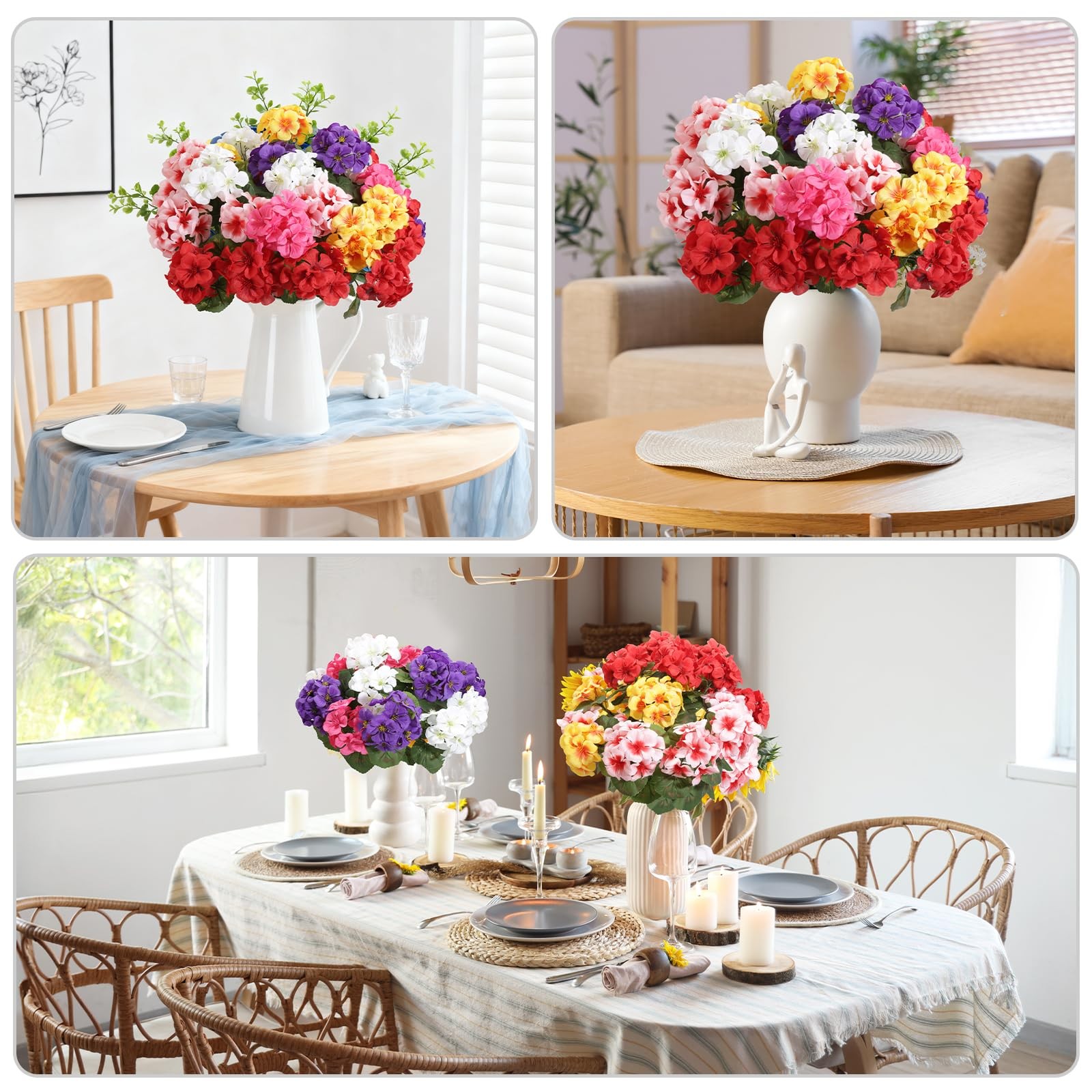 Artificial Geraniums Silk Artificial Flowers for Outdoor Indoor, 6 Mixed Colors
