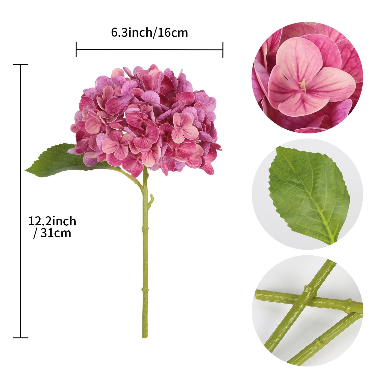 6PCS Real Touch Hydrangea Artificial Flowers Fuchsia Faux Hydrangeas with Sho…