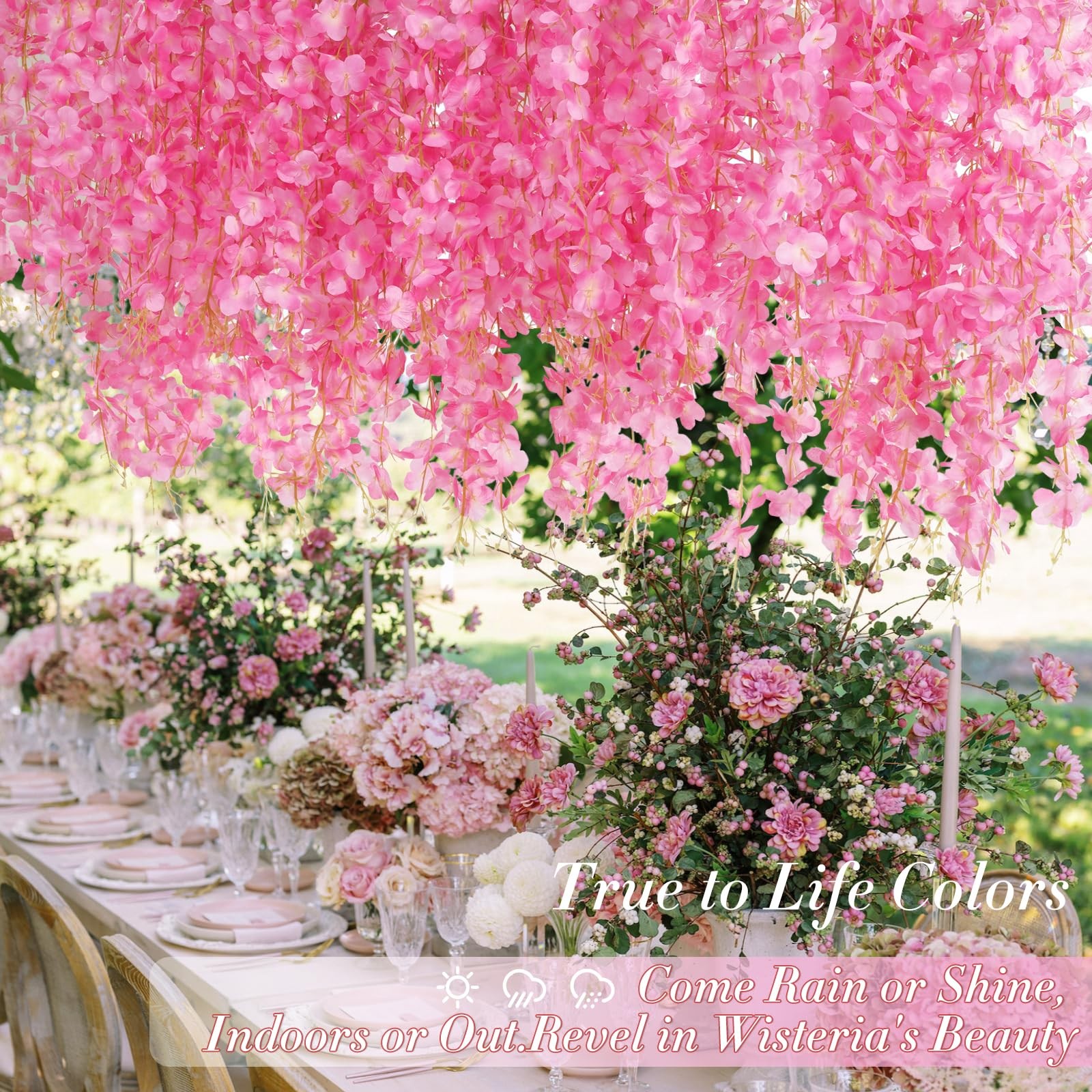 40 PCS 3.6 Ft Pink Artificial Wisteria Hanging Flowers Fake Vines Party Decor